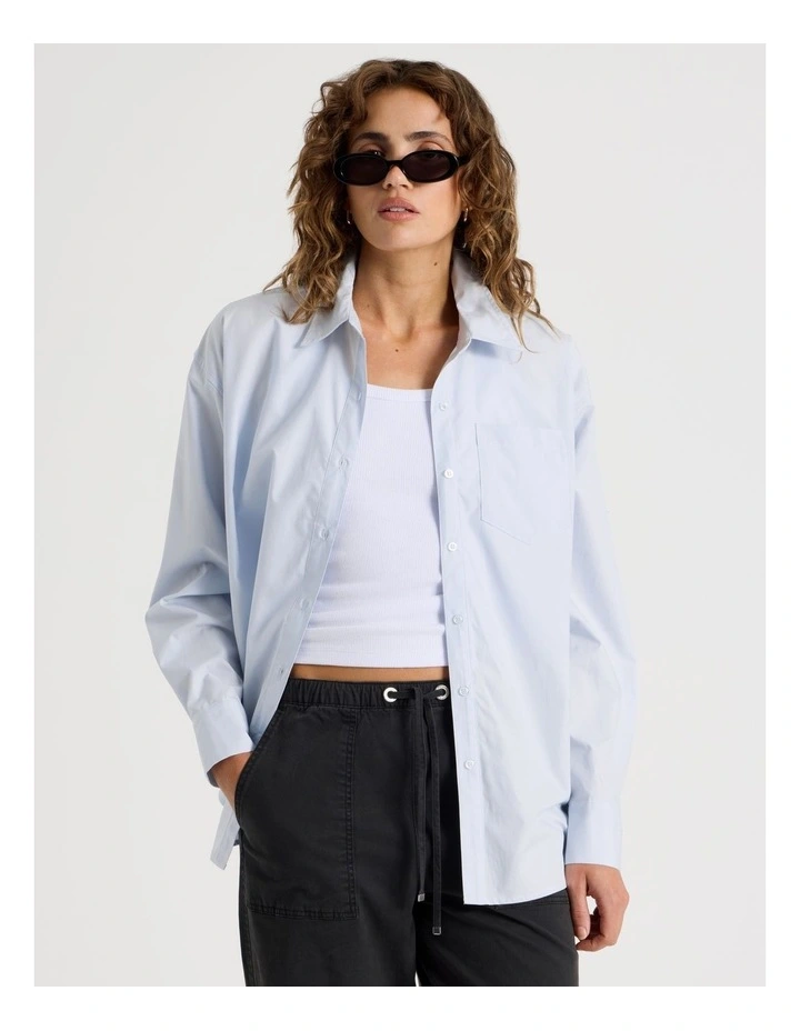 Poplin Oversized Long Sleeve Shirt in Blue image 1