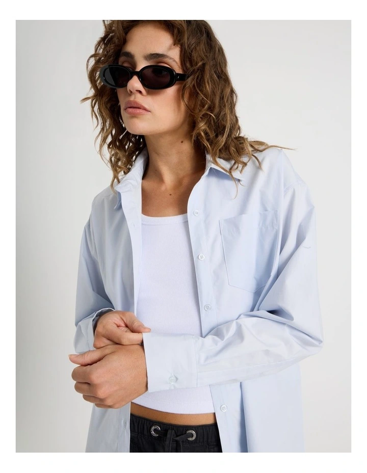 Poplin Oversized Long Sleeve Shirt in Blue image 2