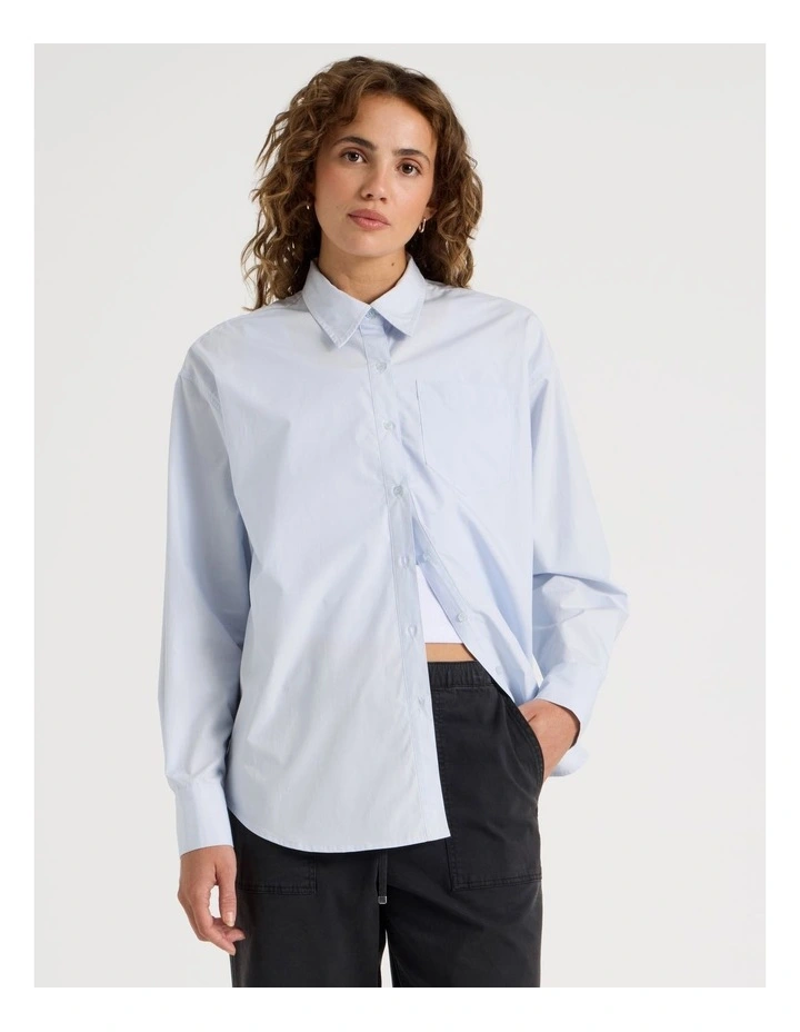 Poplin Oversized Long Sleeve Shirt in Blue image 3