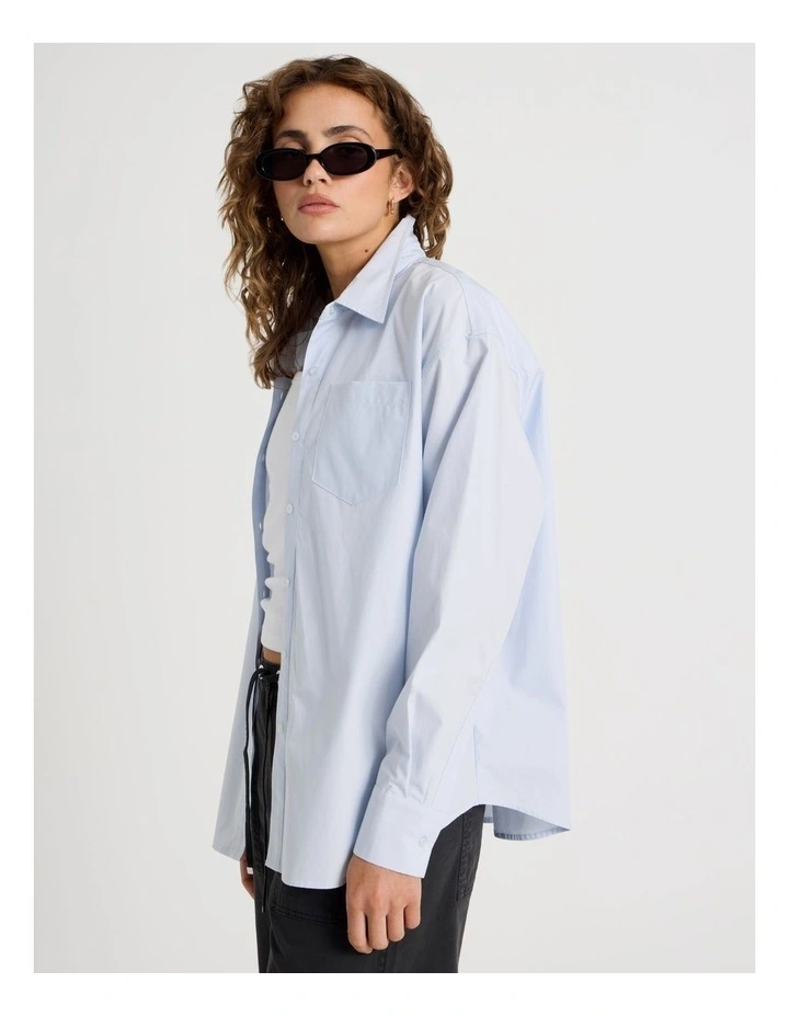 Poplin Oversized Long Sleeve Shirt in Blue image 5