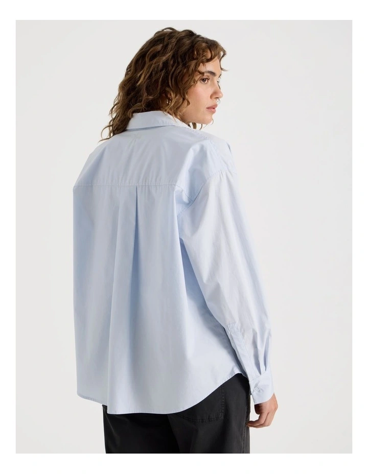 Poplin Oversized Long Sleeve Shirt in Blue image 6