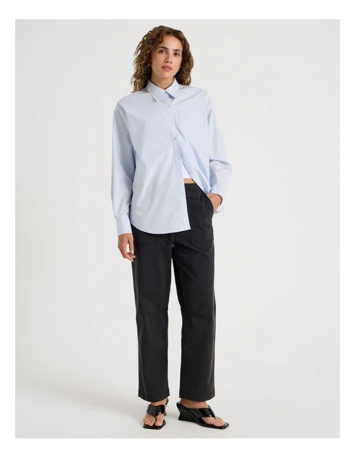 Poplin Oversized Long Sleeve Shirt in Blue image 7