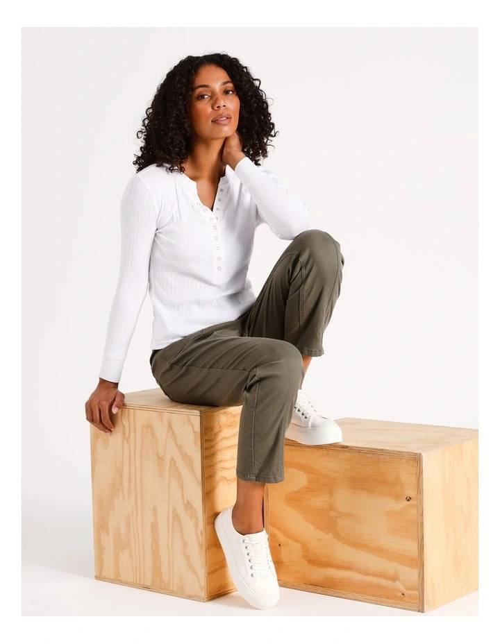 Organic Blend Long Sleeve Henley Tee in Ivory image 2