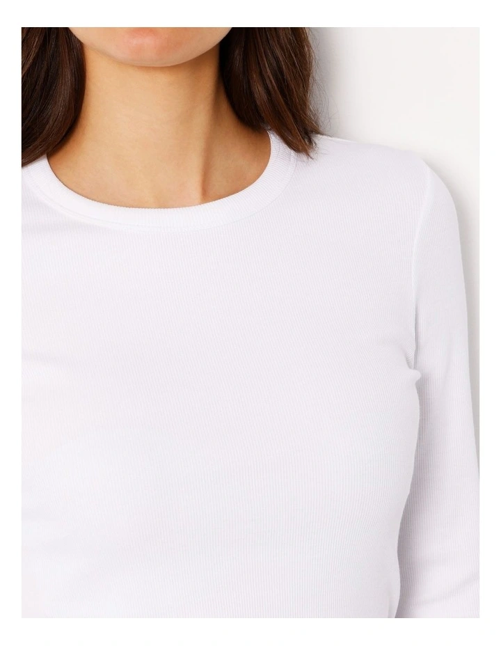 Organic Blend Long Sleeve Rib Crew Neck Tee in White image 5