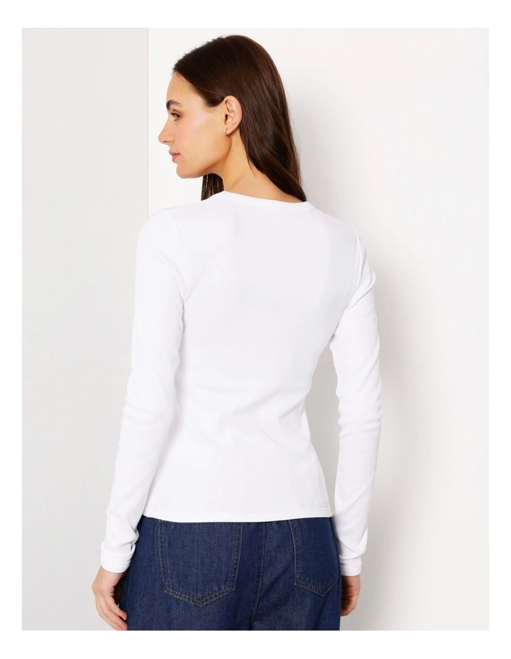 Organic Blend Long Sleeve Rib Crew Neck Tee in White image 6
