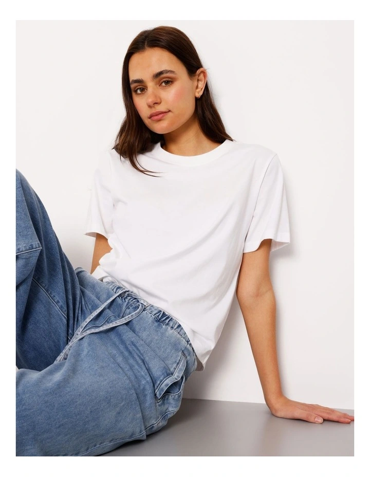 Relaxed Crew Neck Tee in White image 3