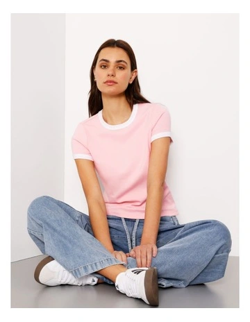 Ringer Tee in Pink/White