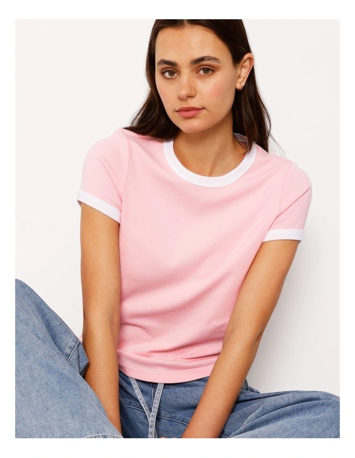 Ringer Tee in Pink/White image 4