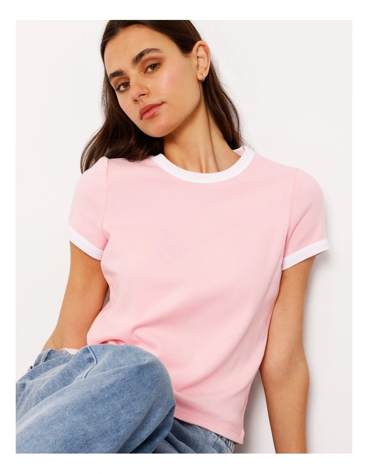 Ringer Tee in Pink/White image 7