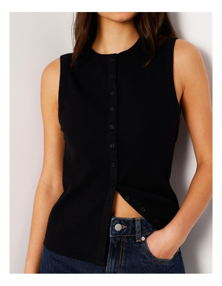 Button Through Rib Tank in Black image 1