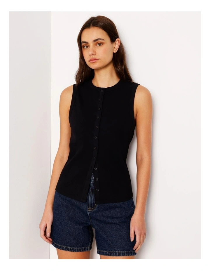 Button Through Rib Tank in Black image 2