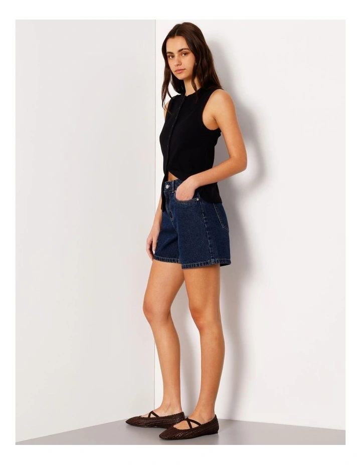 Button Through Rib Tank in Black image 3