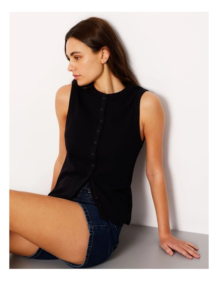 Button Through Rib Tank in Black image 4