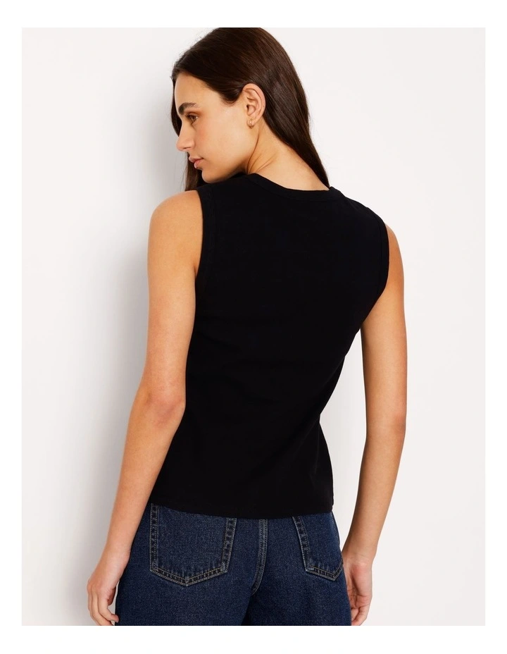 Button Through Rib Tank in Black image 6