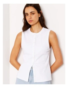 Button Through Rib Tank in White