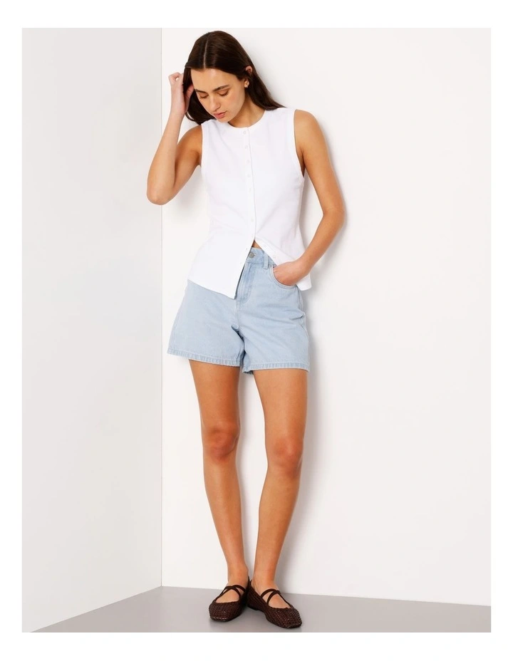 Button Through Rib Tank in White image 2