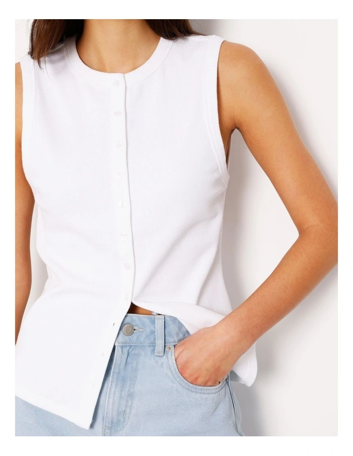 Button Through Rib Tank in White image 3