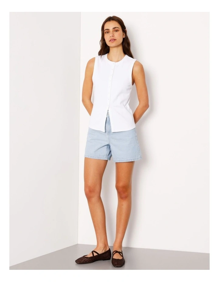 Button Through Rib Tank in White image 4