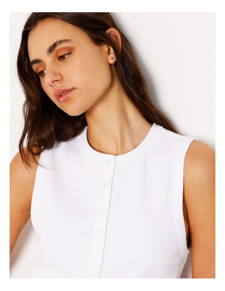 Button Through Rib Tank in White image 5