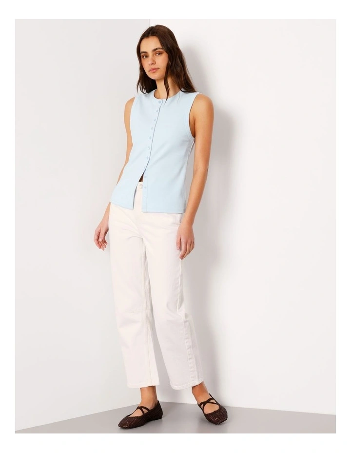 Button Through Rib Tank in Ice Blue image 2