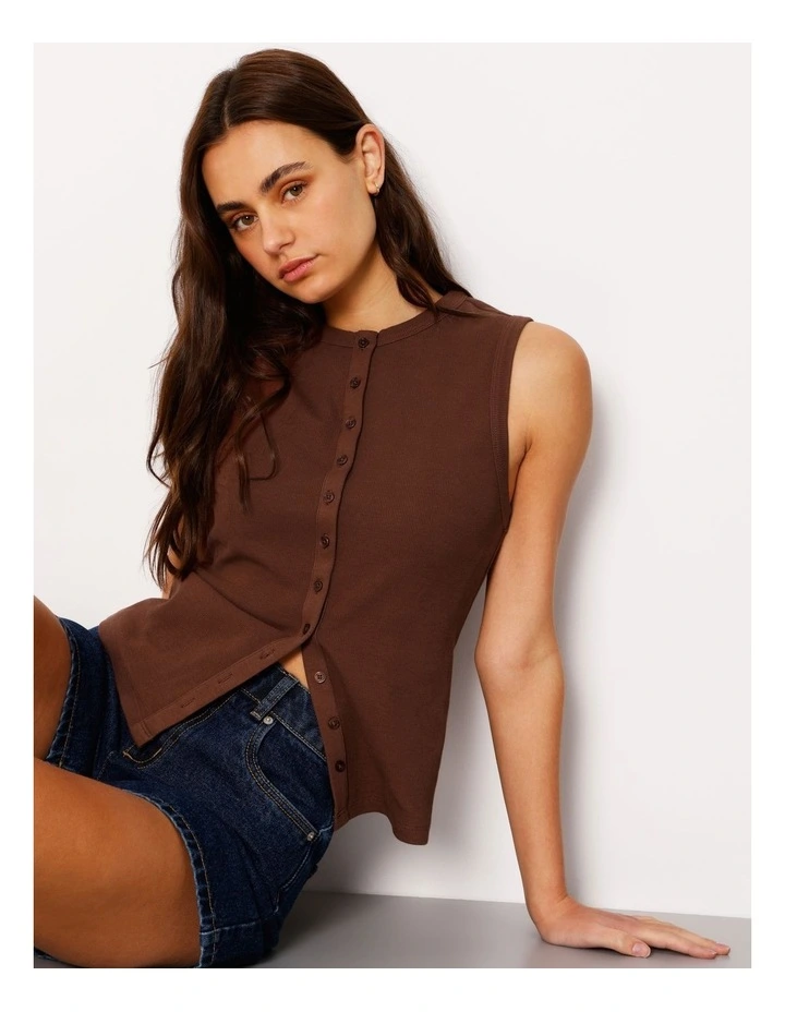 Button Through Rib Tank in Brown image 1
