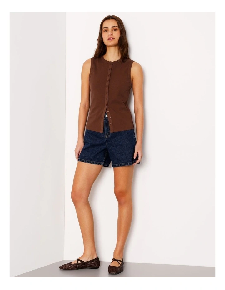 Button Through Rib Tank in Brown image 2
