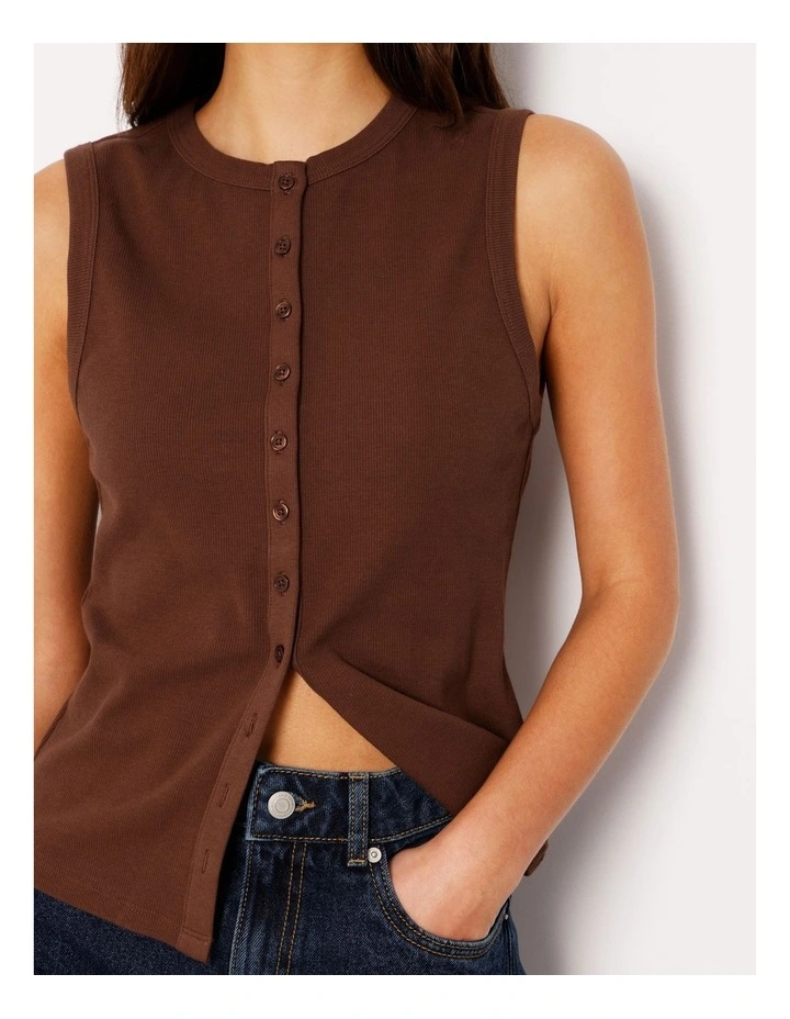 Button Through Rib Tank in Brown image 3