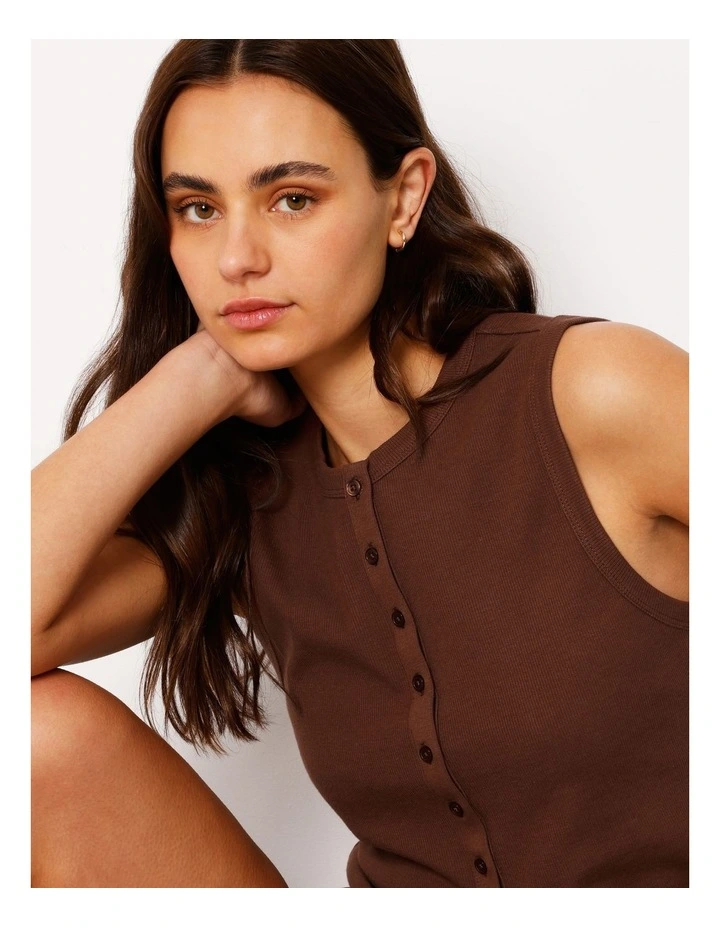 Button Through Rib Tank in Brown image 4