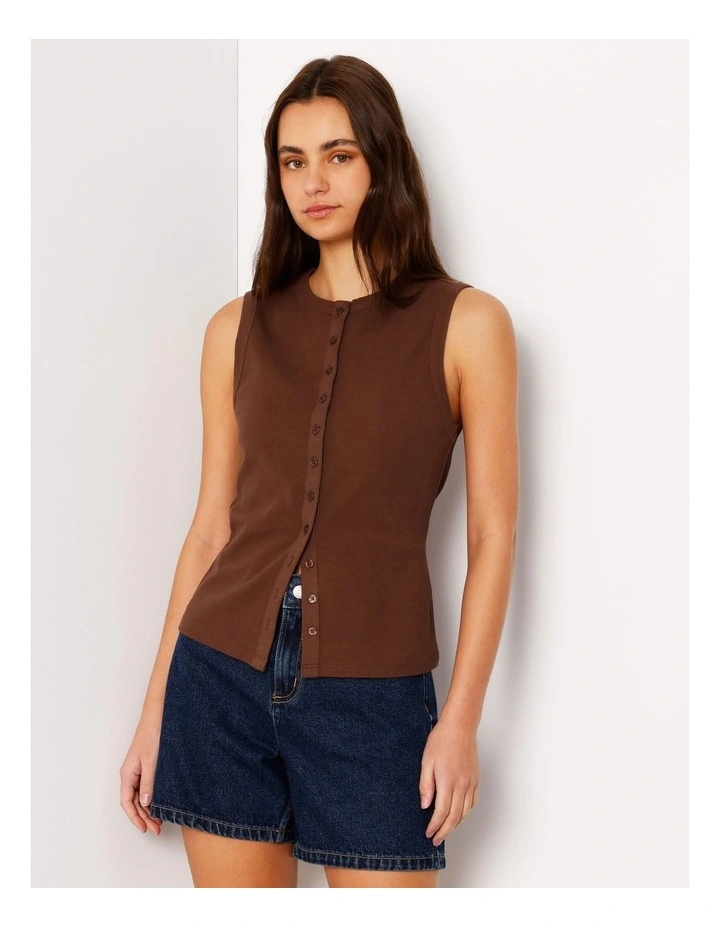 Button Through Rib Tank in Brown image 5