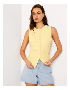 Button Through Rib Tank in Light Yellow