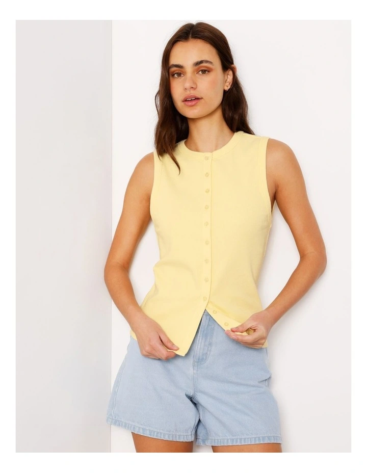 Button Through Rib Tank in Light Yellow image 1