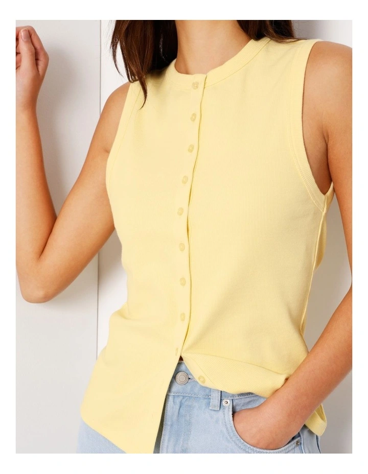 Button Through Rib Tank in Light Yellow image 2