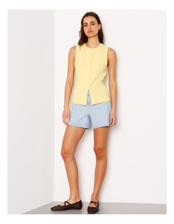 Button Through Rib Tank in Light Yellow image 3