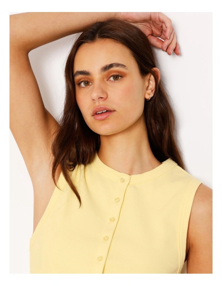 Button Through Rib Tank in Light Yellow image 4