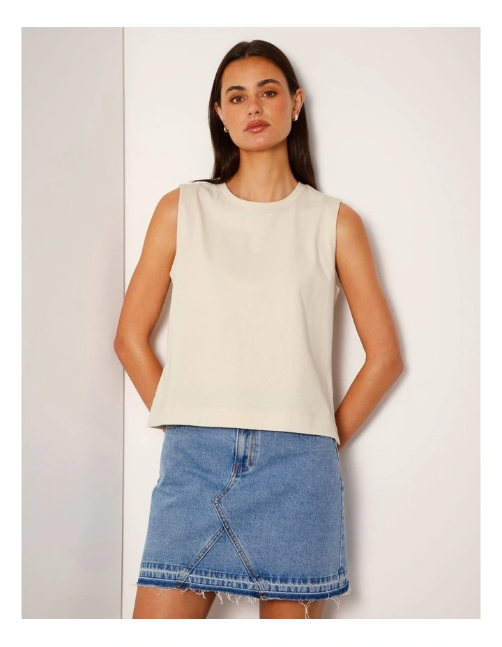 Relaxed Crew Neck Tank in Beige image 2