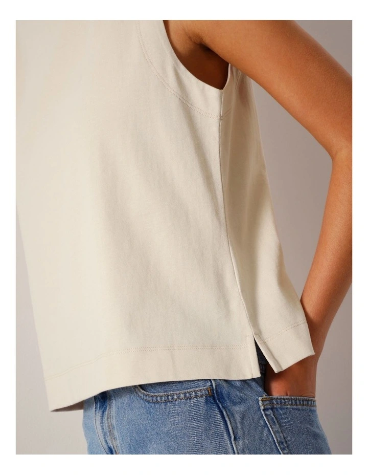 Relaxed Crew Neck Tank in Beige image 4