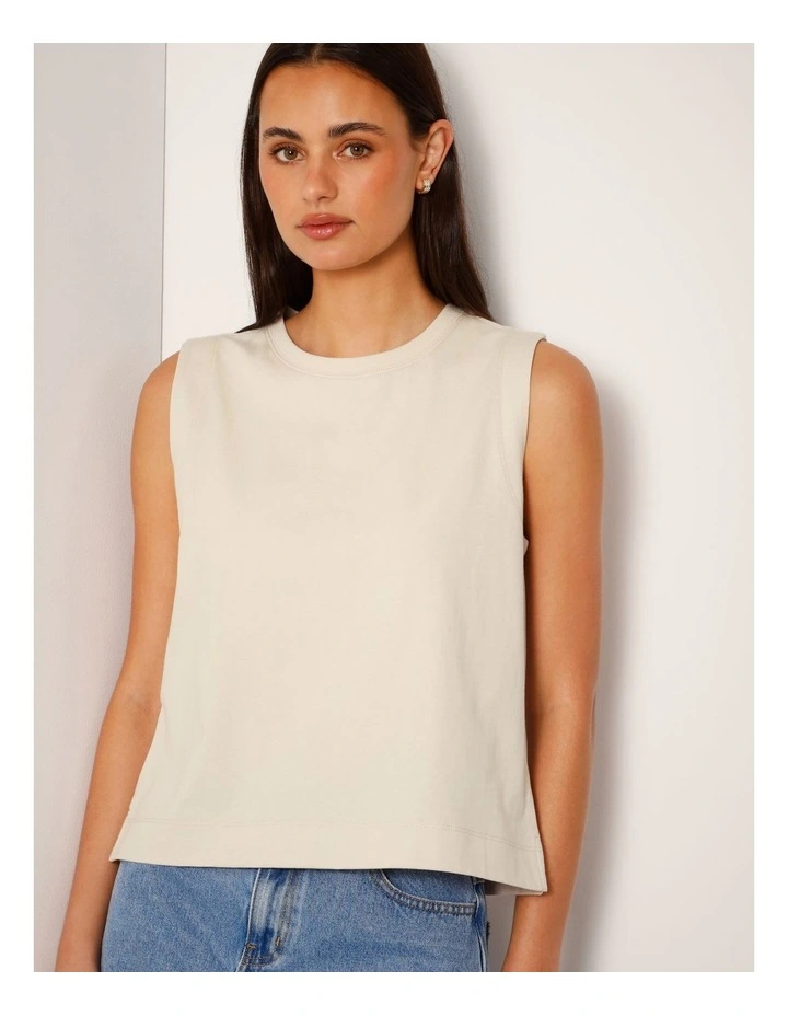 Relaxed Crew Neck Tank in Beige image 5