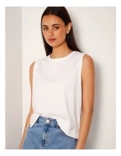 Relaxed Crew Neck Tank in White