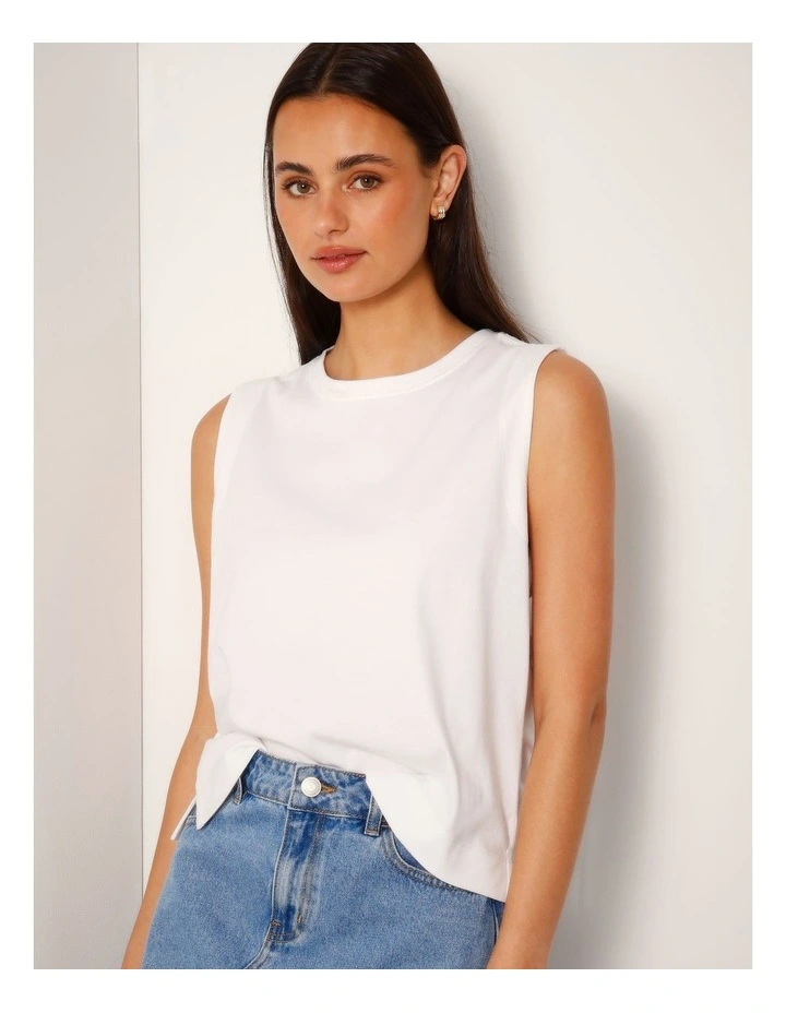 Relaxed Crew Neck Tank in White image 1