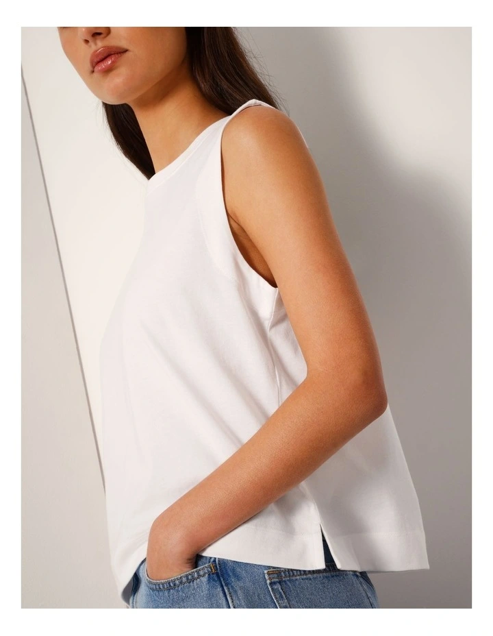 Relaxed Crew Neck Tank in White image 2
