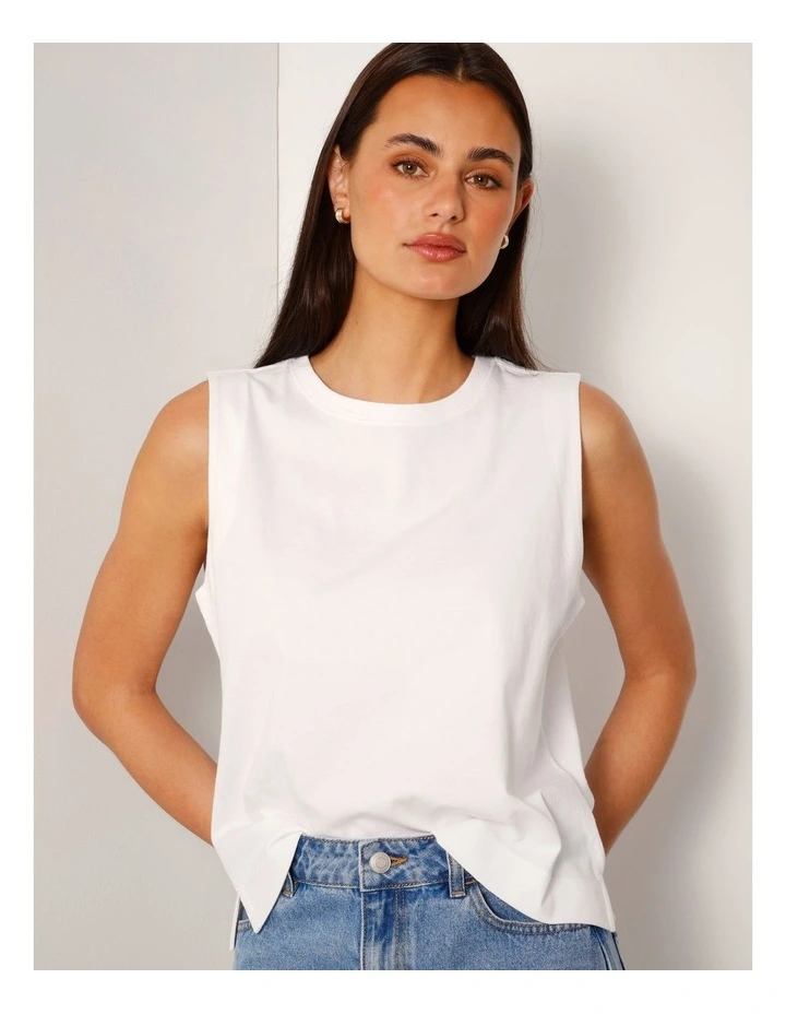 Relaxed Crew Neck Tank in White image 3