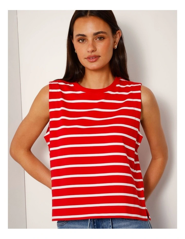 Relaxed Crew Neck Tank in Red/White Stripe image 1