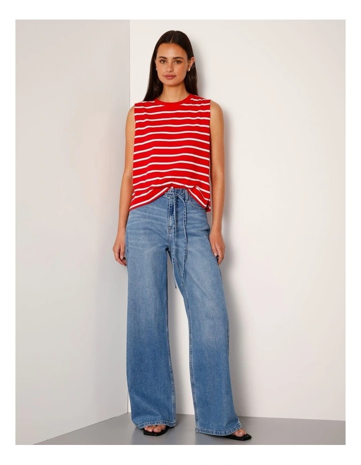 Relaxed Crew Neck Tank in Red/White Stripe image 2