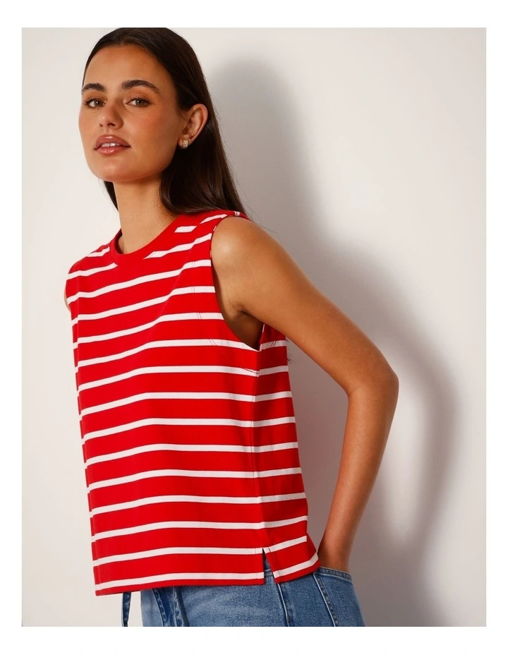 Relaxed Crew Neck Tank in Red/White Stripe image 3