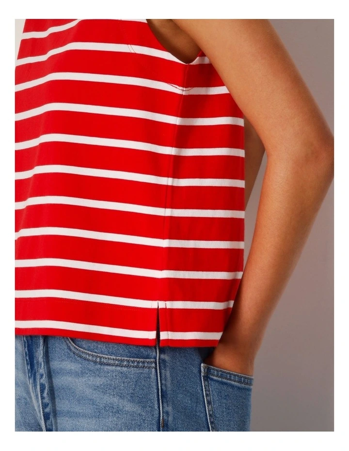 Relaxed Crew Neck Tank in Red/White Stripe image 4