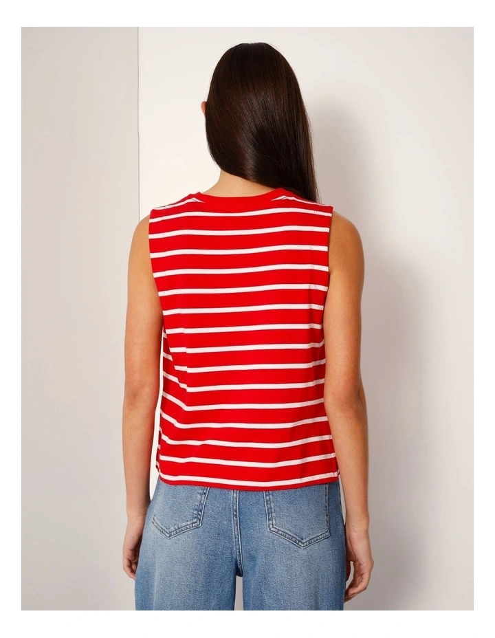 Relaxed Crew Neck Tank in Red/White Stripe image 5
