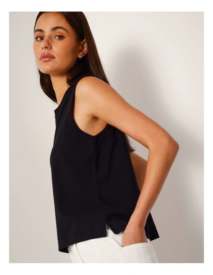 Relaxed Crew Neck Tank in Black image 1