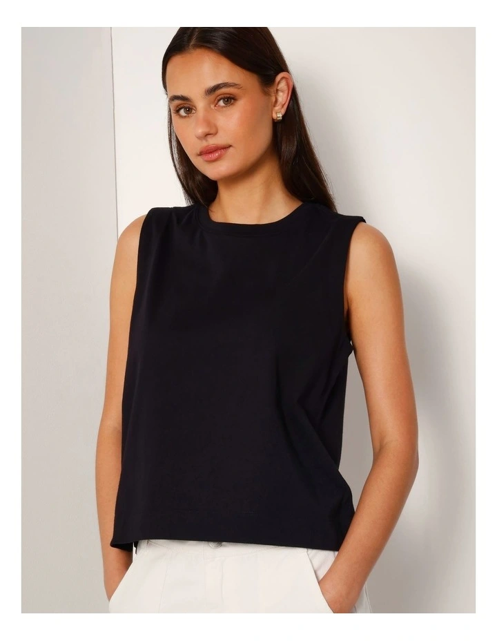 Relaxed Crew Neck Tank in Black image 3