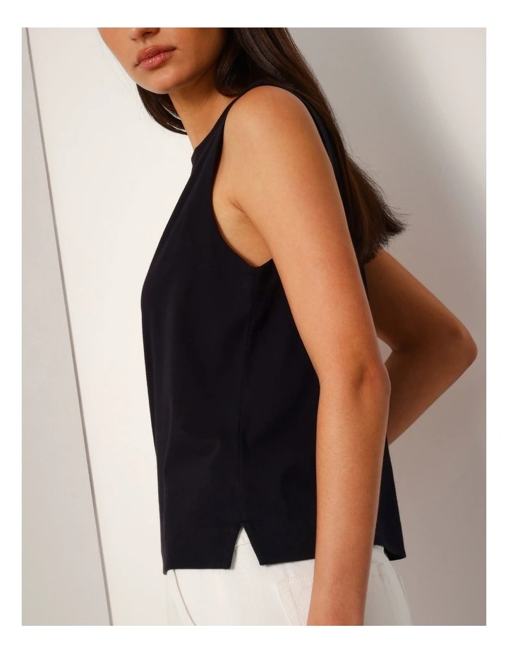 Relaxed Crew Neck Tank in Black image 6