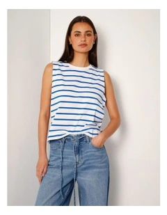 Relaxed Crew Neck Tank in Victoria Blue Stripe